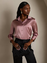 [Malva Pallido] SilkSilky-IT 3/4 Sleeve Lapel Collar Camicie da donna 005