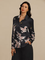 [Nero] SilkSilky-IT 19Momme Manica lunga Colletto con Revers Camicie da donna 003