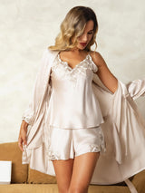 [Beige] SilkSilky-IT Seta A tre quarti Womens Pajamas 001