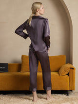 [Grigio Porpora] SilkSilky-IT Long Sleeve Lapel Collar Pigiami da donna 002