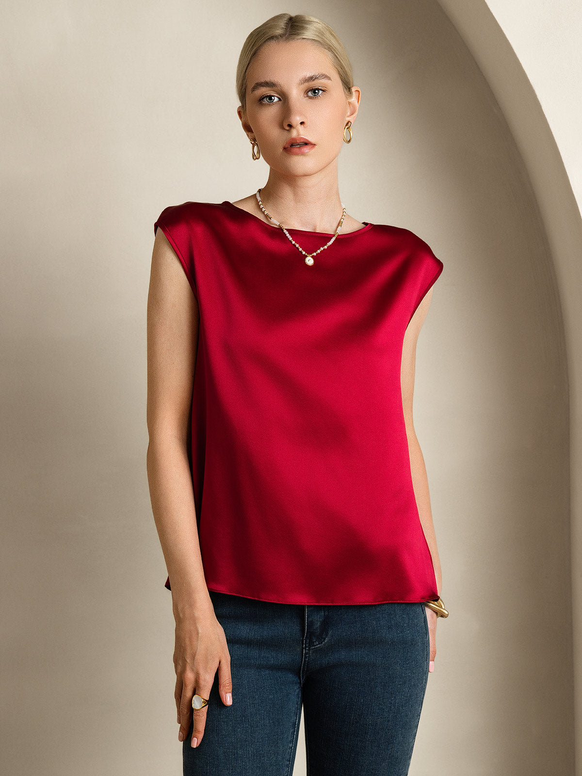 [Vino] SilkSilky-IT 19Momme Seta Womens T-Shirt 001