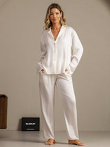 [Bianco] SilkSilky-IT 19Momme Manica lunga Collo a Taglio Pigiami da donna 008