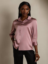 [Malva Pallido] SilkSilky-IT 3/4 Sleeve Lapel Collar Camicie da donna 004