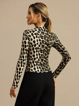 [Leopardo] SilkSilky-IT Manica lunga Collo a Lupetto Magliette donna 002