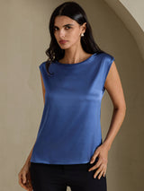 [Verde Petrolio Intenso] SilkSilky-IT Cap Sleeve Round Neck Magliette donna 001