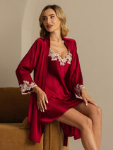 [Vino] SilkSilky-IT 3/4 Sleeve V Neck Set camicia e vestaglia 007