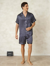 [Ginkgo Blu Navy] SilkSilky-IT Maniche Corte Collo a Taglio Pigiami da uomo 006