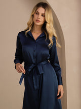 [Blu Scuro] SilkSilky-IT Long Sleeve Lapel Collar Vestiti da donna 003