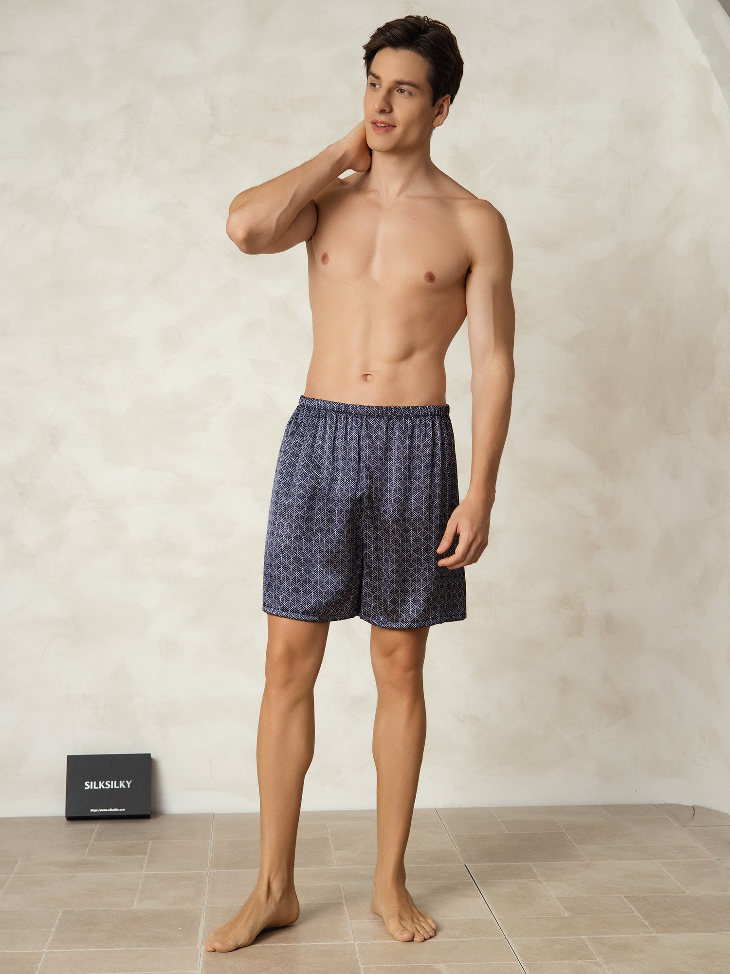 [Ginkgo Blu Navy] SilkSilky-IT 19Momme Mens Sleep Bottoms 006
