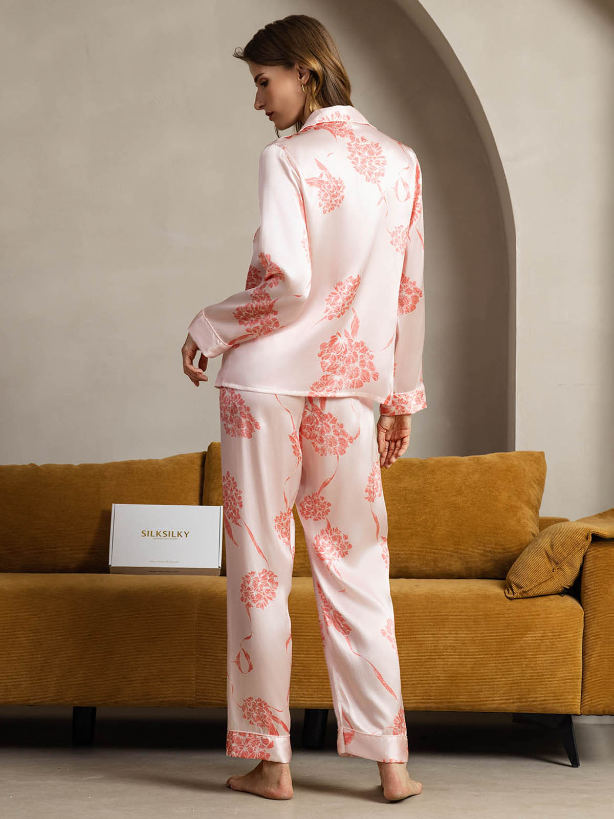 [Fiori Corallo] SilkSilky-IT Seta pura Womens Pajamas 002