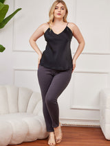 [Nero] SilkSilky-IT Tirantes Finos Scollo a V Cami taglia grossa 004