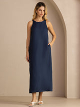 [Blu Scuro] SilkSilky-IT Sleeveless Crew Neck Vestiti da donna 005