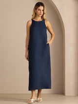 [Blu Scuro] SilkSilky-IT Sleeveless Crew Neck Vestiti da donna 005