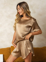 [Champagne] SilkSilky-IT Short Sleeve Round Neck Pigiami da donna 001