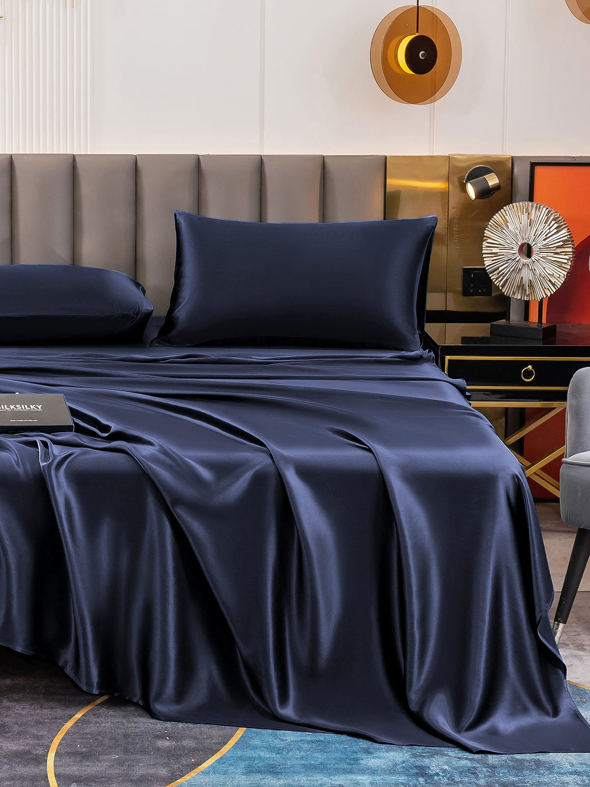 [Blu Scuro] SilkSilky-IT 19Momme Seta pura Bedding Set 006