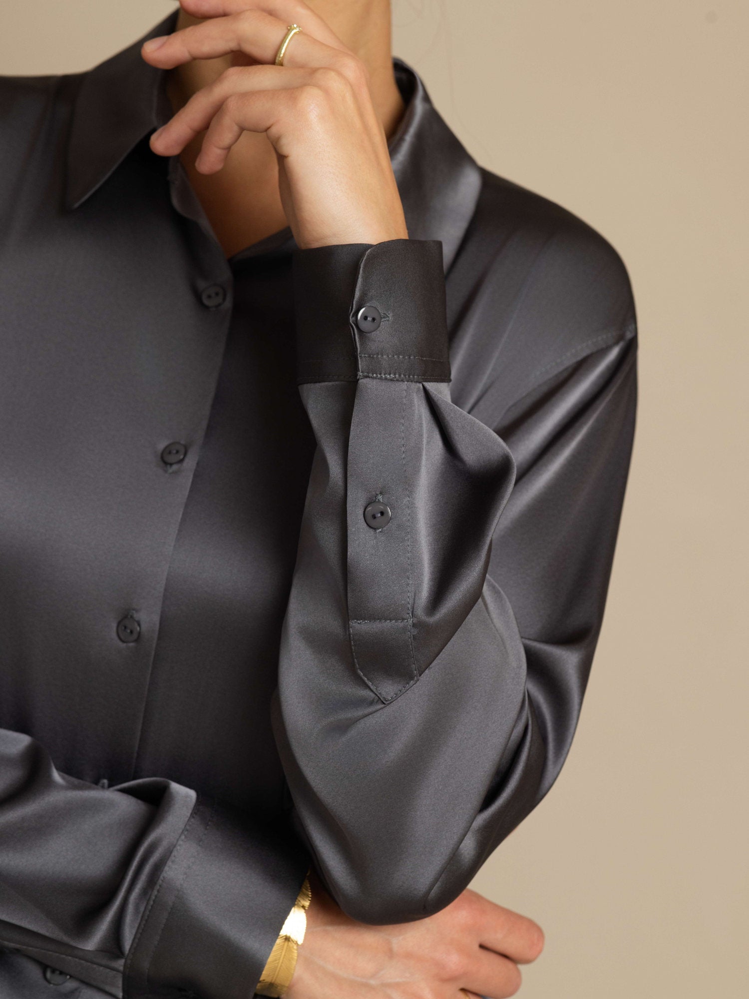 [Grigio Scuro] SilkSilky-IT Seta Manica lunga Colletto risvolto Camicie da donna 005