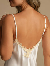 [Bianco] SilkSilky-IT Sleeveless V Neck Camicia da notte 005
