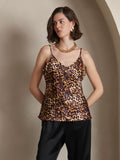 SilkSilky IT Seta pura Senza maniche Collo a V Cami Leopardo 001