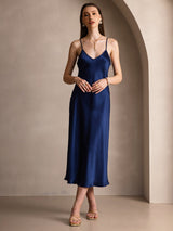 [Blu Scuro] SilkSilky-IT Sleeveless V Neck Vestiti da donna 003