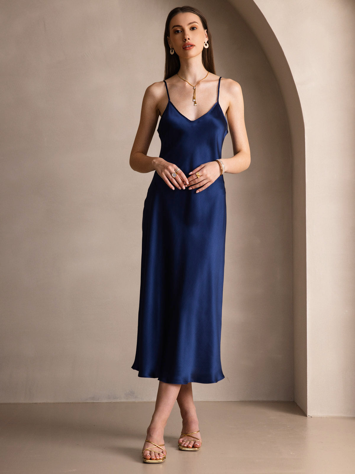 [Blu Scuro] SilkSilky-IT Seta pura Dress 003