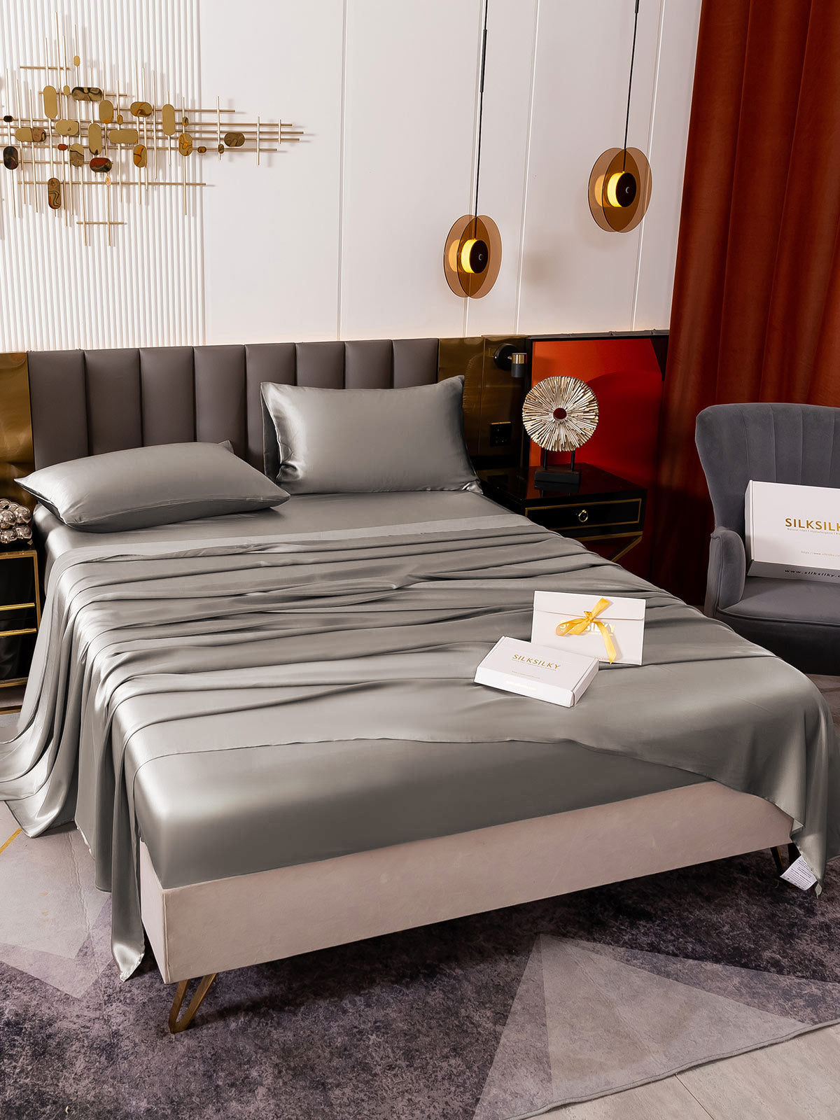 [Grigio] SilkSilky-IT 19Momme Seta pura Bedding Set 007