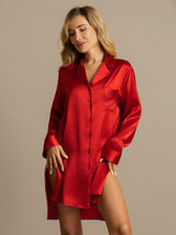 [Rosso] SilkSilky-IT Long Sleeve Lapel Collar Camicia da notte 001