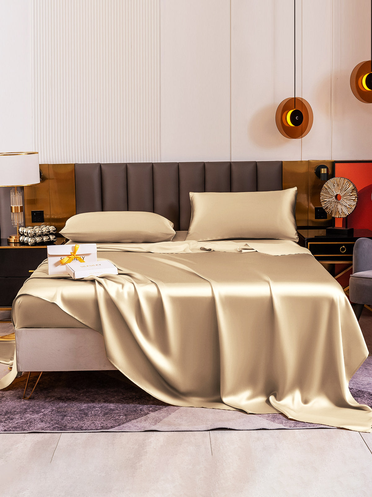[Beige] SilkSilky-IT 19Momme Seta pura Bedding Set 002