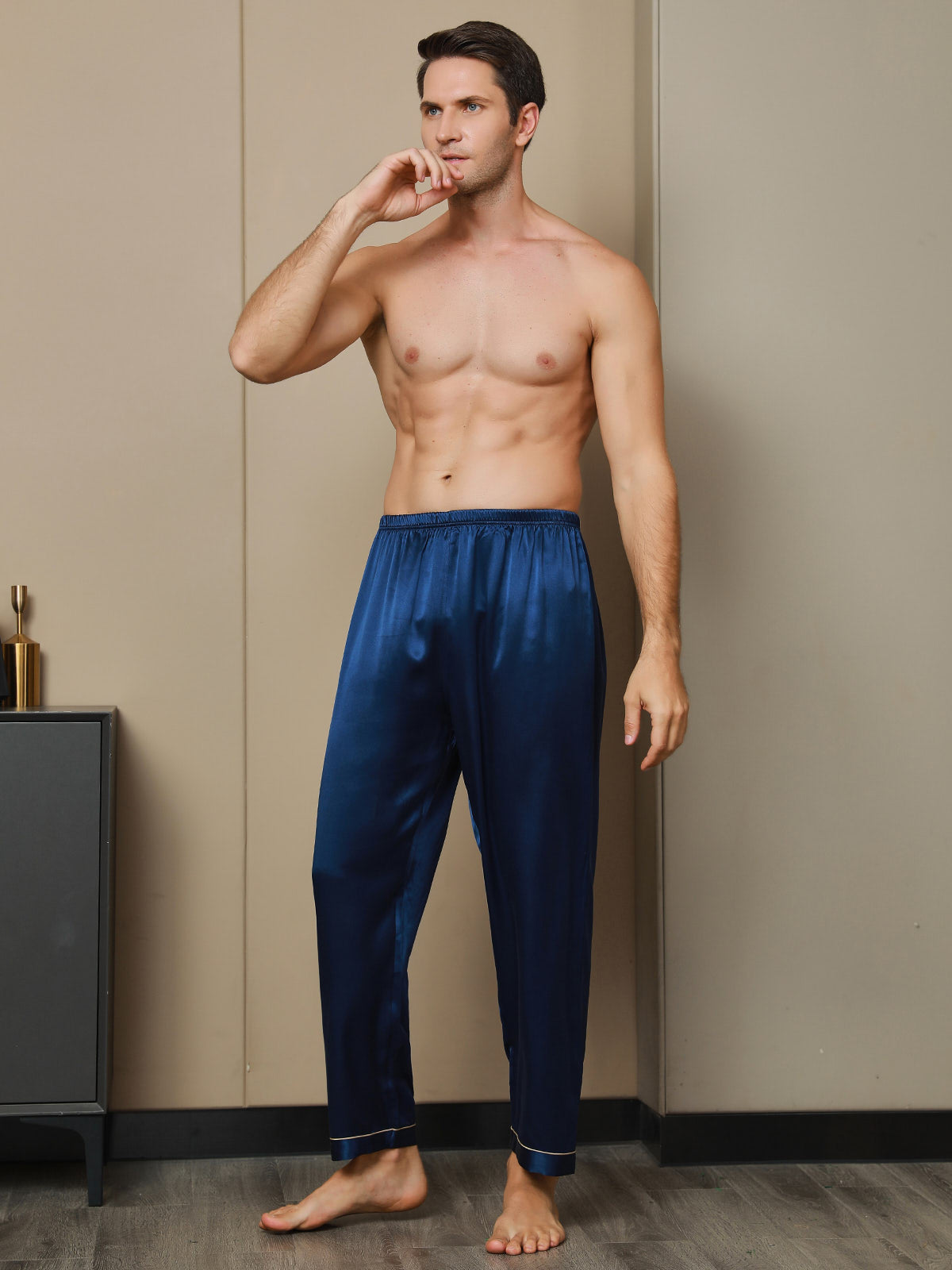 [Blu Scuro] SilkSilky-IT Seta pura Mens Sleep Bottoms 004