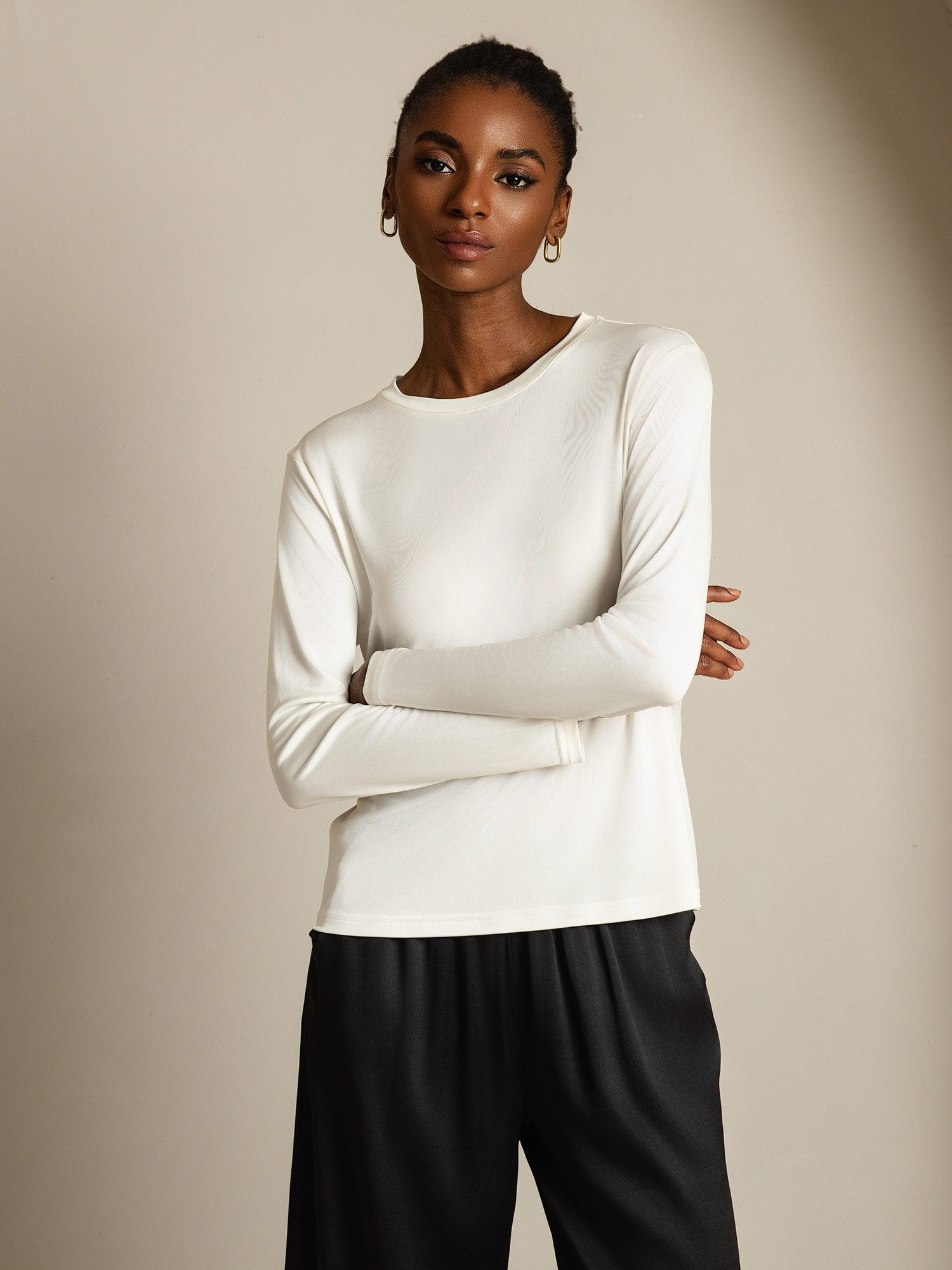 [Bianco] SilkSilky-IT Seta pura Womens T-Shirt 001,