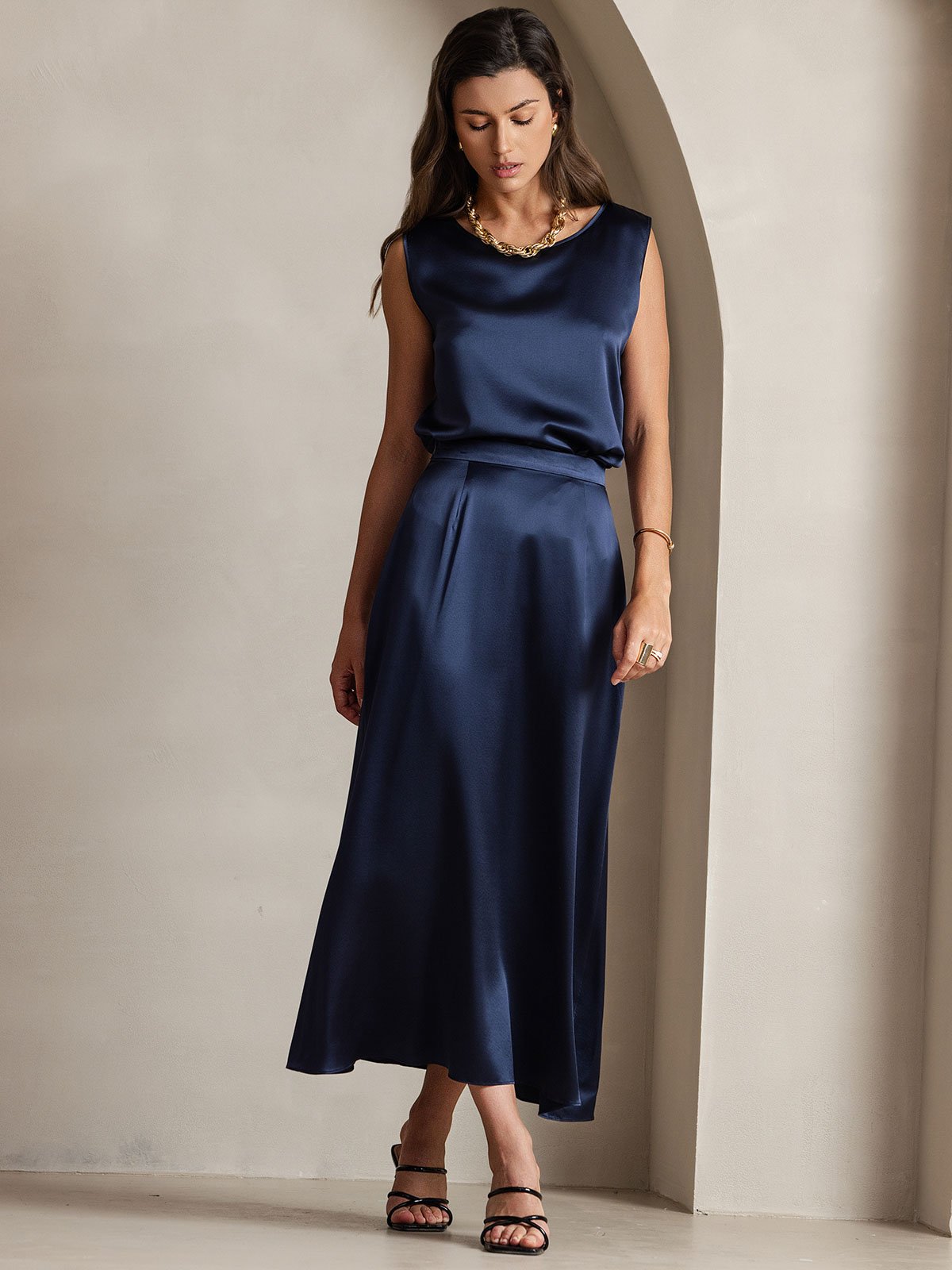 [Blu Scuro] SilkSilky-IT 19Momme Seta Skirt 007