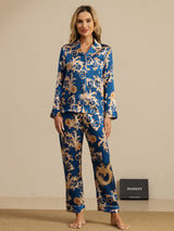 [Drago Navy] SilkSilky-IT Long Sleeve Lapel Collar Pigiami da donna 003