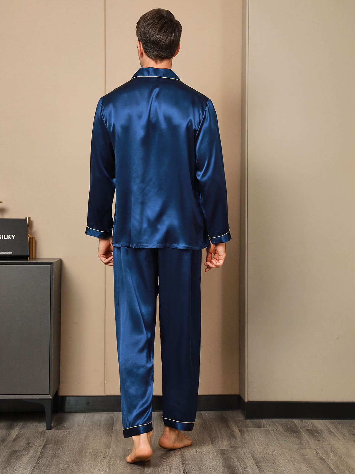 [Blu Scuro] SilkSilky-IT 19Momme Seta pura Mens Pajamas 002