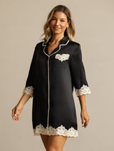 [Nero] SilkSilky-IT Seta pura Colletto risvolto Camicia da notte 007