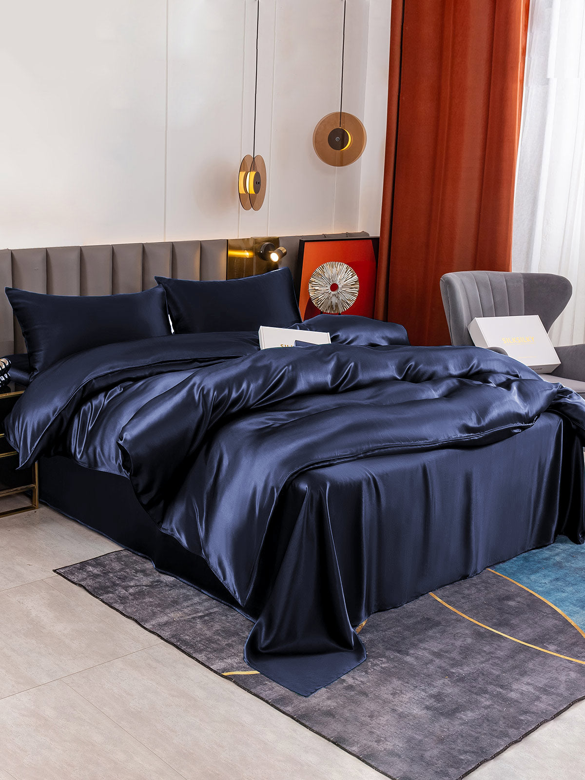 [Blu Scuro] SilkSilky-IT 19Momme Seta pura Bedding Set 001