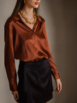 [Caramello] SilkSilky-IT Long Sleeve Lapel Collar Camicie da donna 001