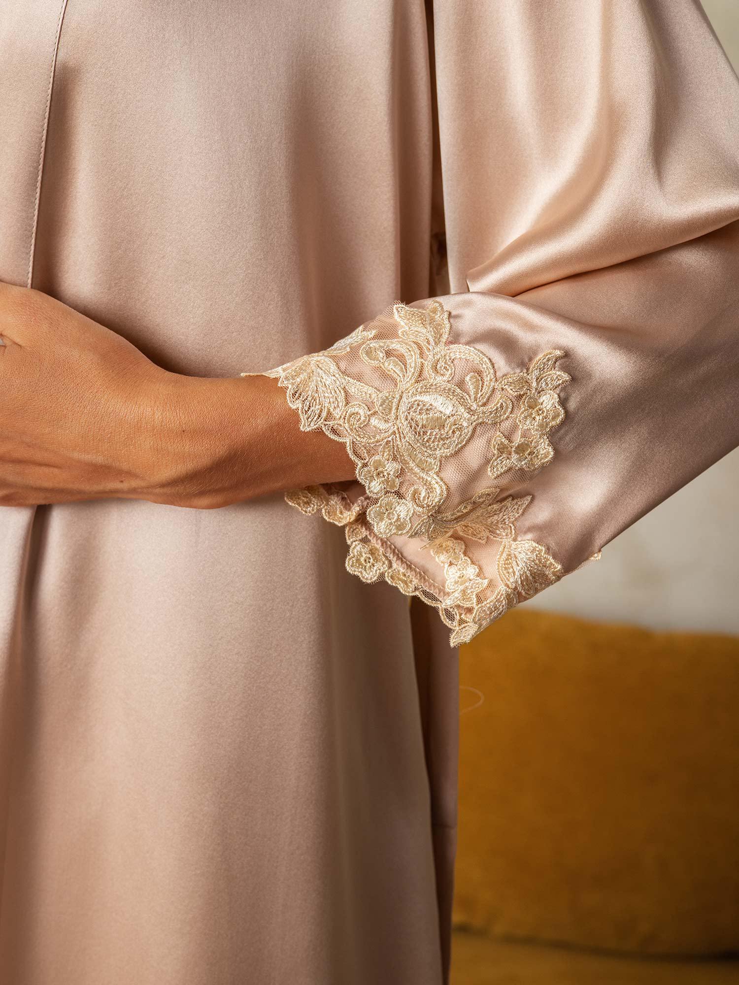 [Rosa] SilkSilky-IT A tre quarti Scollo a V Set camicia e vestaglia 005