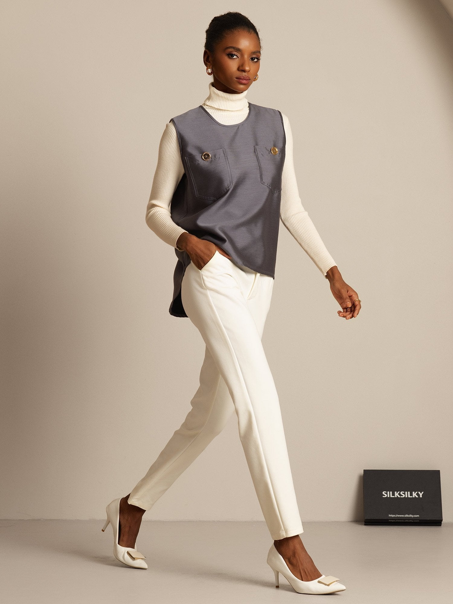 [Grigio] SilkSilky-IT 32Momme Seta Womens Vest 005,