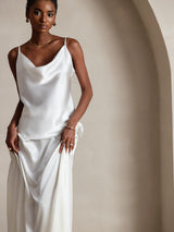 [Bianco] SilkSilky-IT 19Momme Tirantes Finos Collo drappeggiato Cami 003