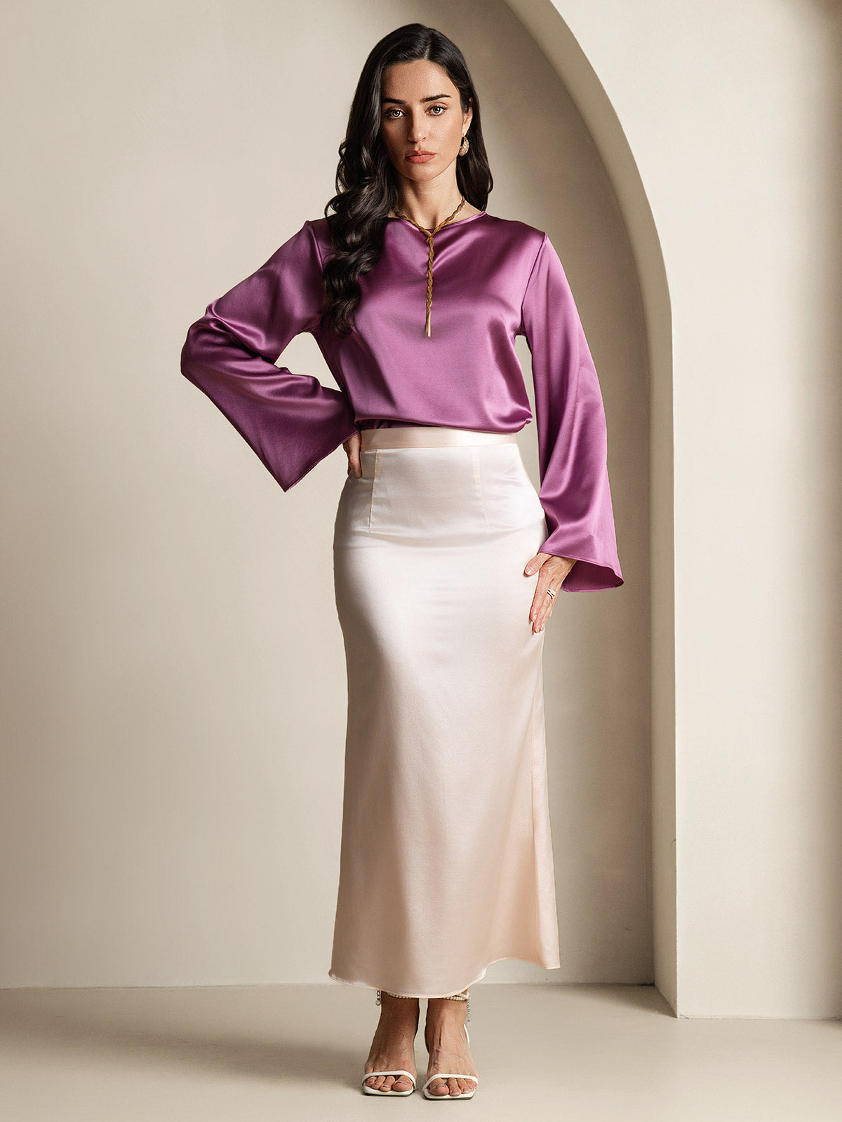 [Viola Scuro] SilkSilky-IT 19Momme Seta Womens T-Shirt 008,