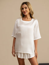 [Bianco] SilkSilky-IT Short Sleeve Round Neck Pigiami da donna 003