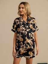 [Drago Nero] SilkSilky-IT Short Sleeve Lapel Collar Pigiami da donna 003