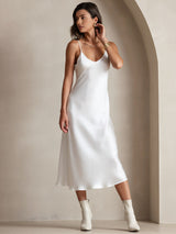 [Bianco] SilkSilky-IT Sleeveless V Neck Vestiti da donna 005