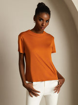 [Arancia] SilkSilky-IT 100% Silk Jersey Short Sleeve Mock Neck Magliette donna 004