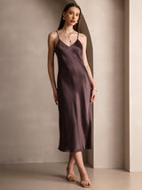 [Caffè] SilkSilky-IT Sleeveless V Neck Vestiti da donna 001