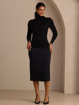 [Nero] SilkSilky-IT Long Sleeve Turtle Neck Magliette donna 007