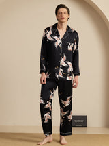 [Nero] SilkSilky-IT Long Sleeve Lapel Collar Pigiami da uomo 001