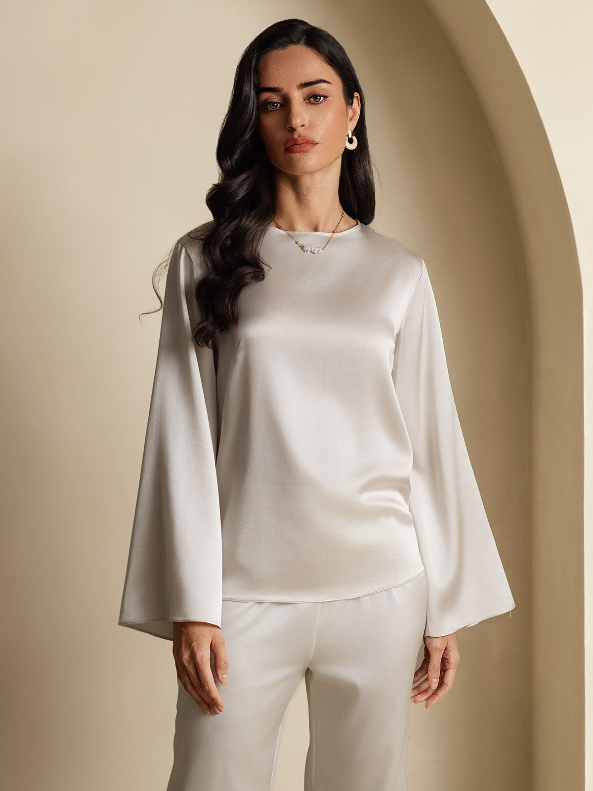 [Grigio Chiaro] SilkSilky-IT 19Momme Seta Womens T-Shirt 003,