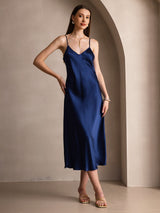 [Blu Scuro] SilkSilky-IT Sleeveless V Neck Vestiti da donna 001