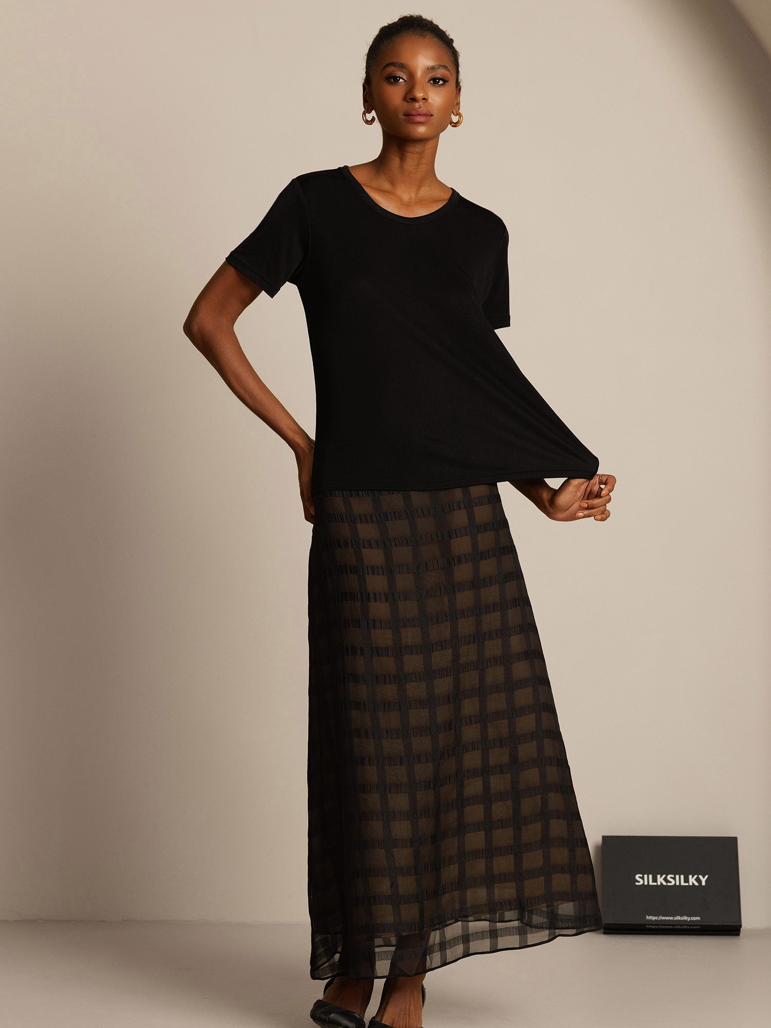 [Nero] SilkSilky-IT Maniche Corte Womens T-Shirt 008