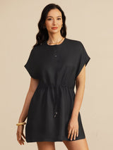 [Nero] SilkSilky-IT 18Momme Manica a Cuffia Scollo Henley Vestiti da donna 003